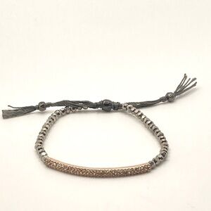 Stella and Dot Tribute Bracelet Grey Crystal Bead Rose Gold Tone Bar 6.5” - 8”